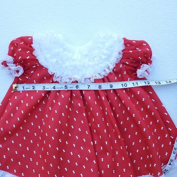Vintage Bryan Dress Short-sleeve Ruffles & Lace Red|White Baby Girls 6 Month - Picture 6 of 6